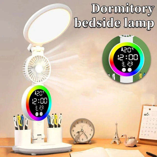 Main image of LED Clock Table Lamp USB Chargeable Dimmable Desk Lamp Plug in LED Fan Light Fol