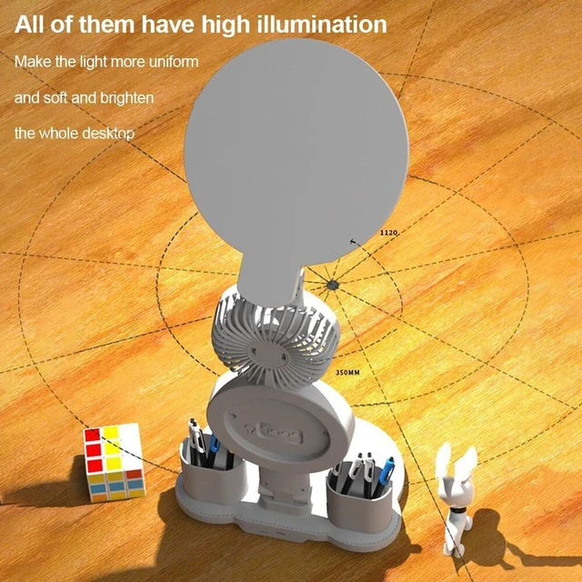 Alt view image 5 of 7 - LED Clock Table Lamp USB Chargeable Dimmable Desk Lamp Plug in LED Fan Light Fol