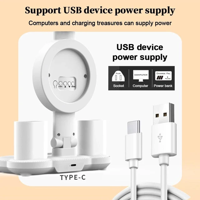Alt view image 7 of 7 - LED Clock Table Lamp USB Chargeable Dimmable Desk Lamp Plug in LED Fan Light Fol