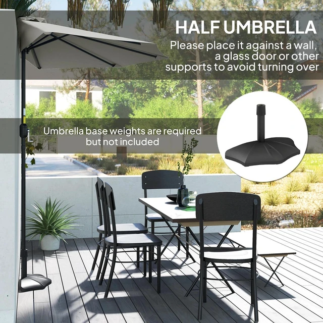 Alt view image 2 of 7 - 9ft Half Round Umbrella Wall Sun Shade Patio Garden Outdoor Light Grey