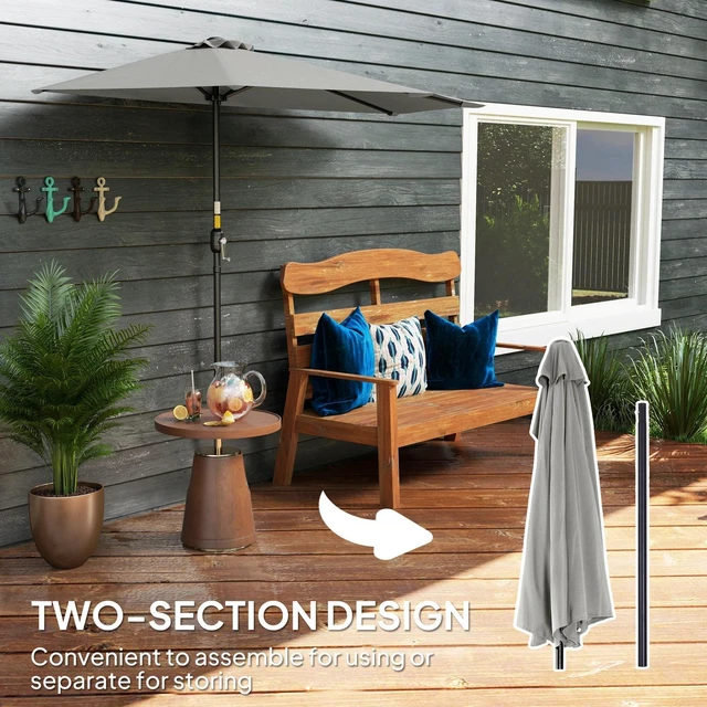 Main image of 9ft Half Round Umbrella Wall Sun Shade Patio Garden Outdoor Light Grey