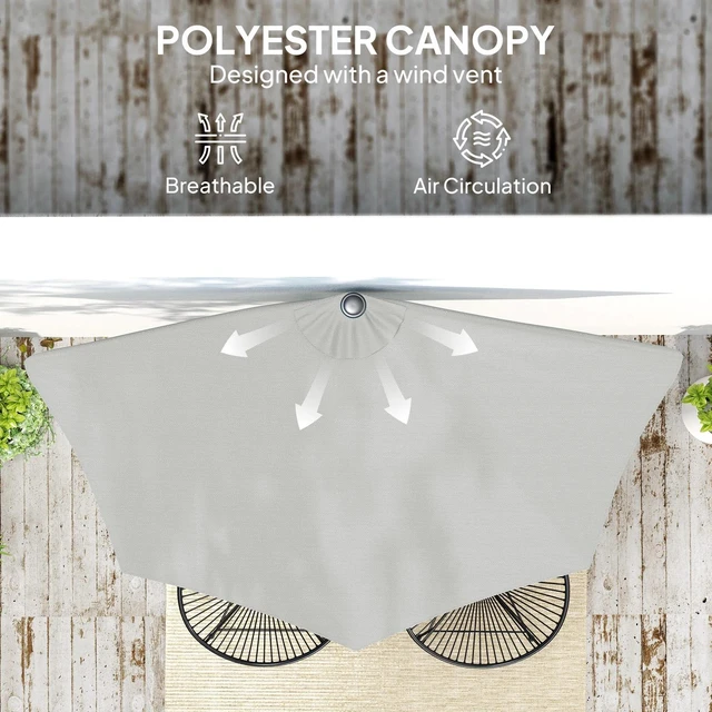 Alt view image 5 of 7 - 9ft Half Round Umbrella Wall Sun Shade Patio Garden Outdoor Light Grey