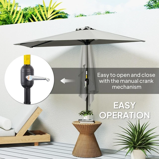 Alt view image 6 of 7 - 9ft Half Round Umbrella Wall Sun Shade Patio Garden Outdoor Light Grey