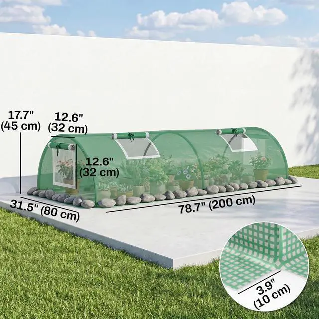 Alt view image 3 of 7 - PE Mini Greenhouse, 3 M Portable Tunnel Green House with 5 Mesh Windows