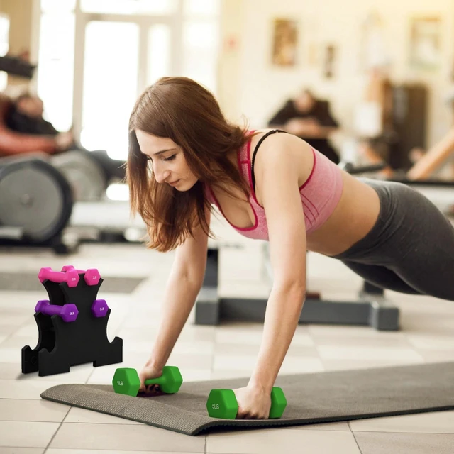 Alt view image 5 of 7 - Hex Dumbbells Set with Stand, 2 x 2lbs, 2 x 3lbs, 2 x 5lbs
