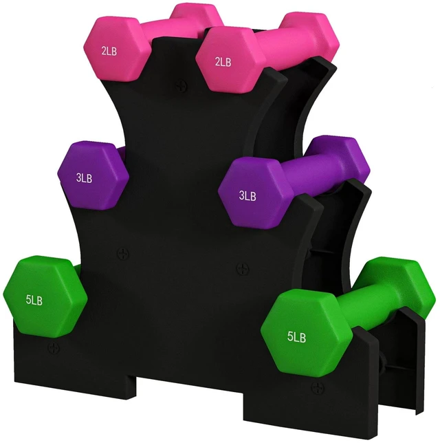 Main image of Hex Dumbbells Set with Stand, 2 x 2lbs, 2 x 3lbs, 2 x 5lbs