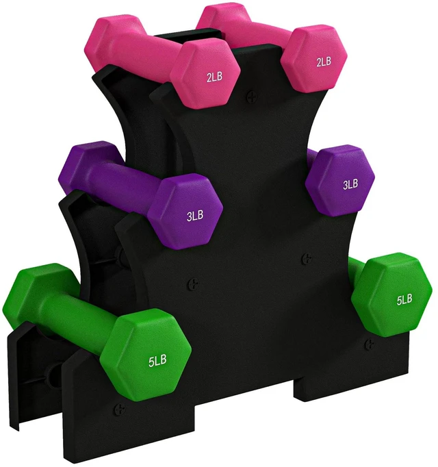 Alt view image 2 of 7 - Hex Dumbbells Set with Stand, 2 x 2lbs, 2 x 3lbs, 2 x 5lbs