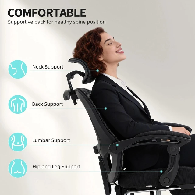 Alt view image 3 of 7 - Ergonomic Office Chair, High Back Mesh Computer Desk Chair, Black