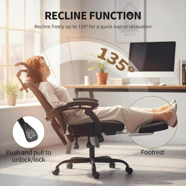 Alt view image 5 of 7 - Ergonomic Office Chair, High Back Mesh Computer Desk Chair, Black
