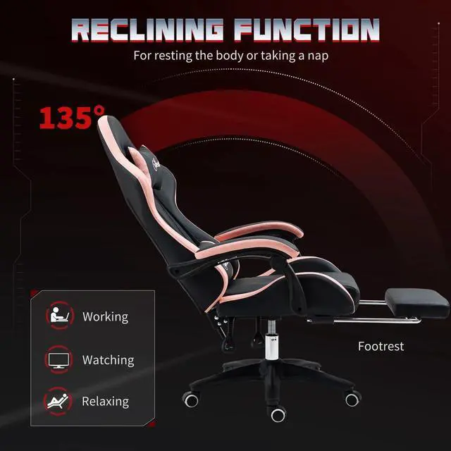 Alt view image 2 of 7 - Racing Gaming Chair Reclining PU Leather Computer Chair with Headrest, Black