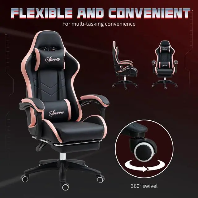 Alt view image 3 of 7 - Racing Gaming Chair Reclining PU Leather Computer Chair with Headrest, Black