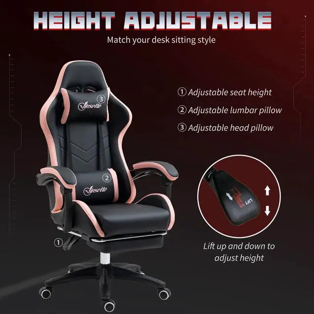 Alt view image 5 of 7 - Racing Gaming Chair Reclining PU Leather Computer Chair with Headrest, Black