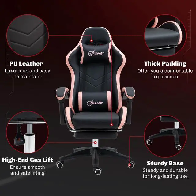 Alt view image 6 of 7 - Racing Gaming Chair Reclining PU Leather Computer Chair with Headrest, Black