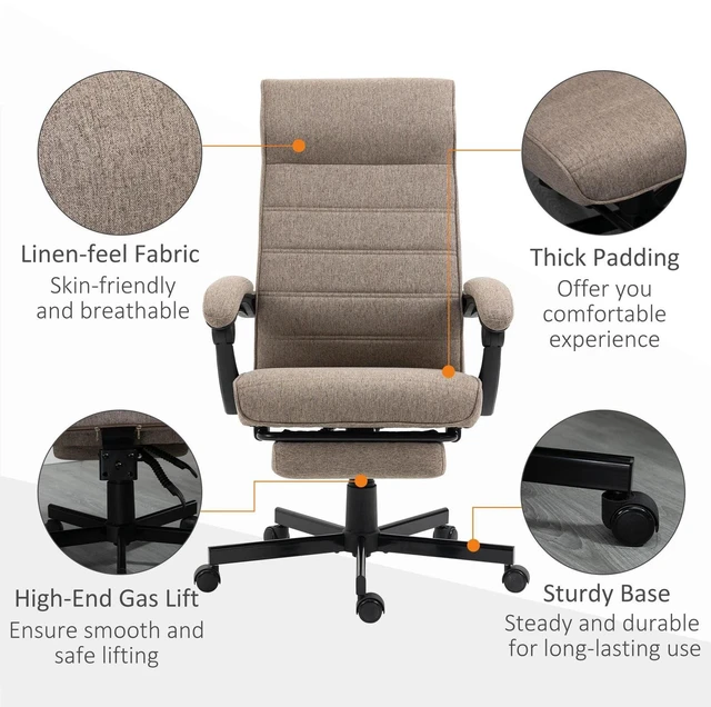 Alt view image 4 of 7 - Home Office Chair High-Back Reclining Chair for Bedroom Study Living Room Brown