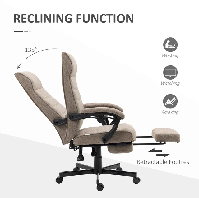 Alt view image 2 of 7 - Home Office Chair High-Back Reclining Chair for Bedroom Study Living Room Brown