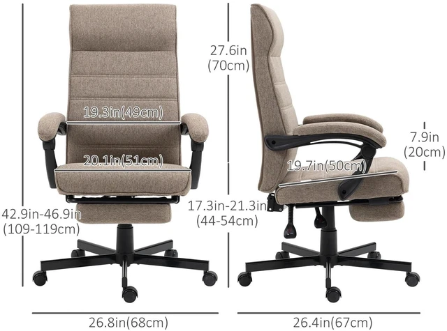 Alt view image 6 of 7 - Home Office Chair High-Back Reclining Chair for Bedroom Study Living Room Brown