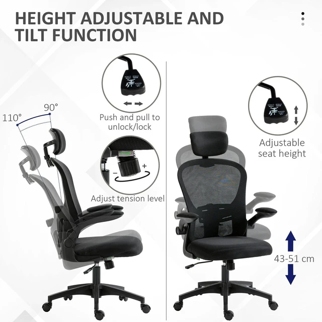 Alt view image 3 of 7 - Office Chair with Headrest, 4D Lumbar Support, Black