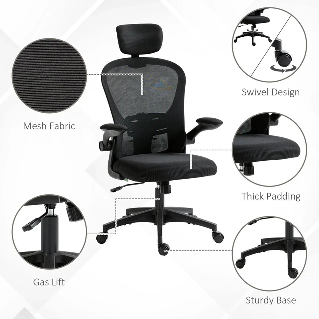 Alt view image 4 of 7 - Office Chair with Headrest, 4D Lumbar Support, Black
