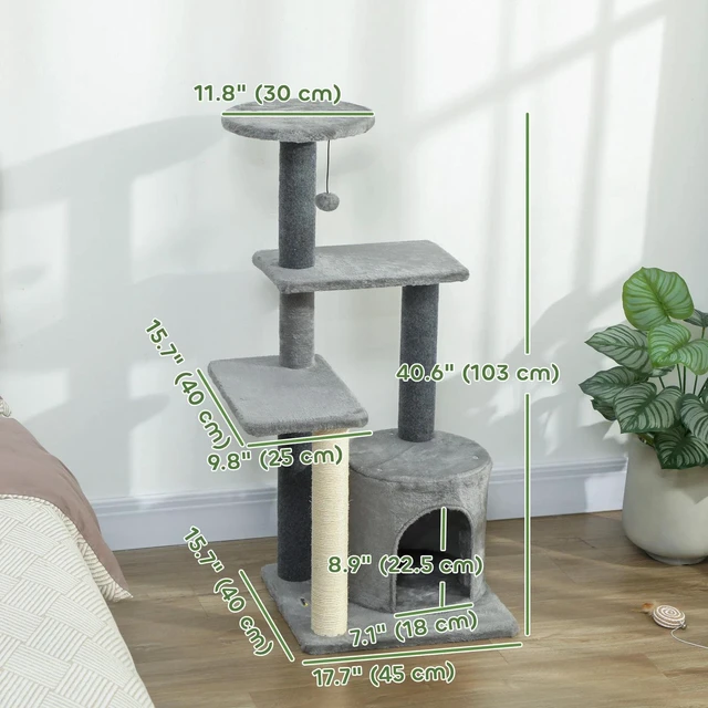 Alt view image 2 of 7 - PawHut Cat Tree for Adults Multi-Level Cat Tower Grey Large 41"H
