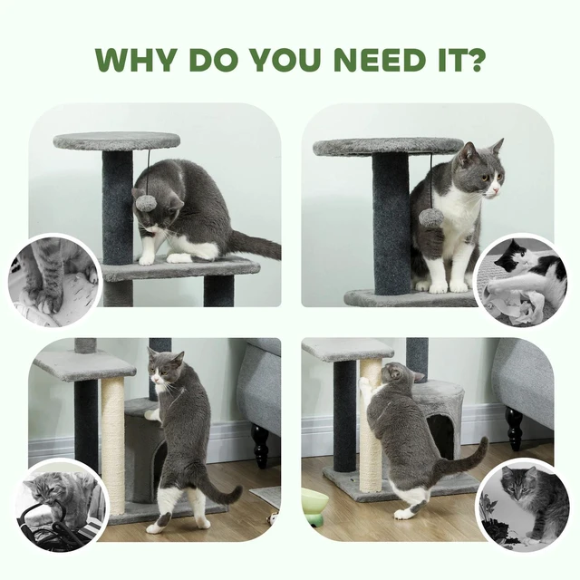 Alt view image 4 of 7 - PawHut Cat Tree for Adults Multi-Level Cat Tower Grey Large 41"H