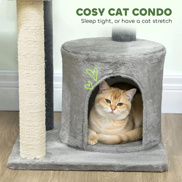 Alt view image 3 of 7 - PawHut Cat Tree for Adults Multi-Level Cat Tower Grey Large 41"H