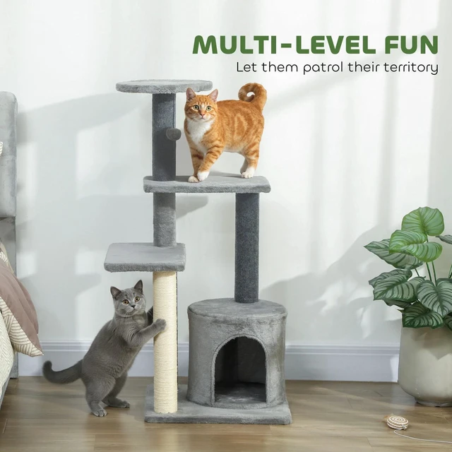 Alt view image 5 of 7 - PawHut Cat Tree for Adults Multi-Level Cat Tower Grey Large 41"H