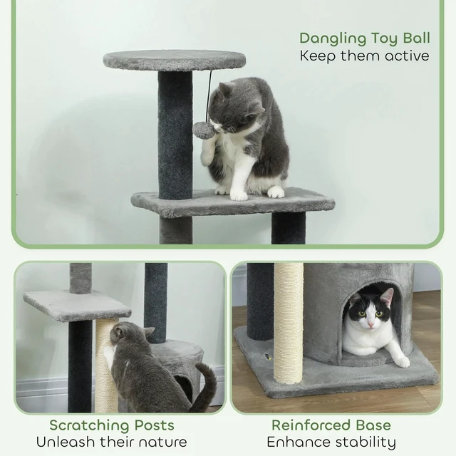 Alt view image 6 of 7 - PawHut Cat Tree for Adults Multi-Level Cat Tower Grey Large 41"H