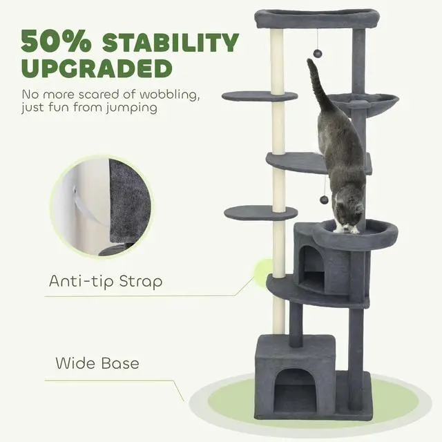 Alt view image 6 of 7 - PawHut 79 Inch Extra Tall Cat Tree Large Cat Tower for Indoor Cats
