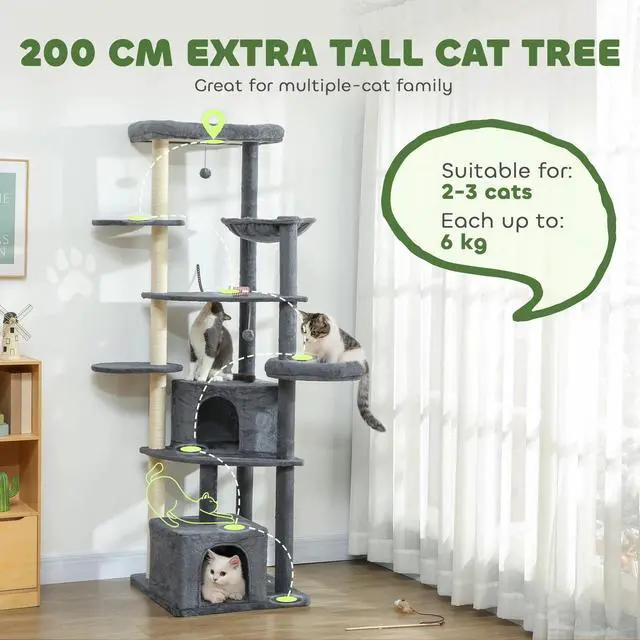 Alt view image 5 of 7 - PawHut 79 Inch Extra Tall Cat Tree Large Cat Tower for Indoor Cats