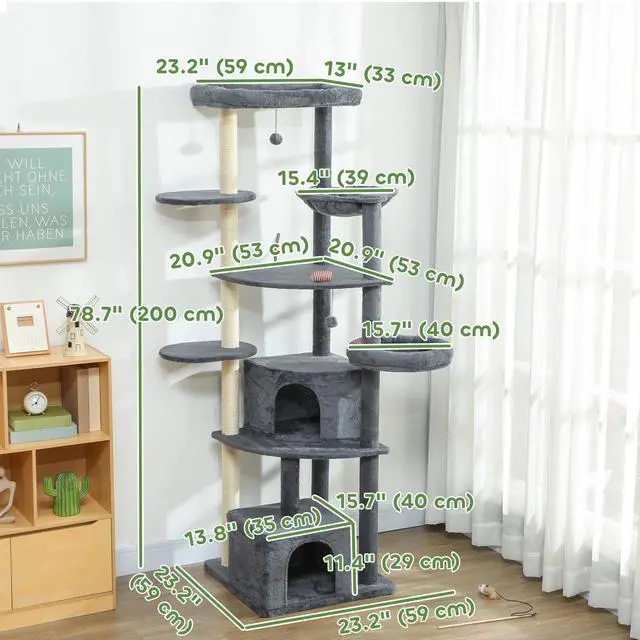 Alt view image 3 of 7 - PawHut 79 Inch Extra Tall Cat Tree Large Cat Tower for Indoor Cats