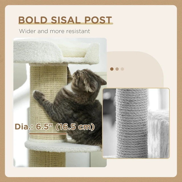 Alt view image 5 of 7 - Cat Tree with Sisal Mat Scratching Post Cat Bed Cushion, Cream White