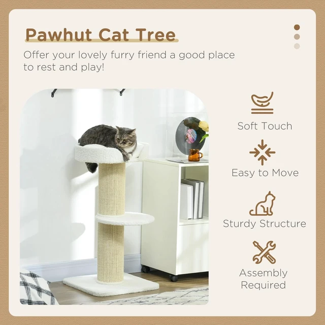Alt view image 3 of 7 - Cat Tree with Sisal Mat Scratching Post Cat Bed Cushion, Cream White