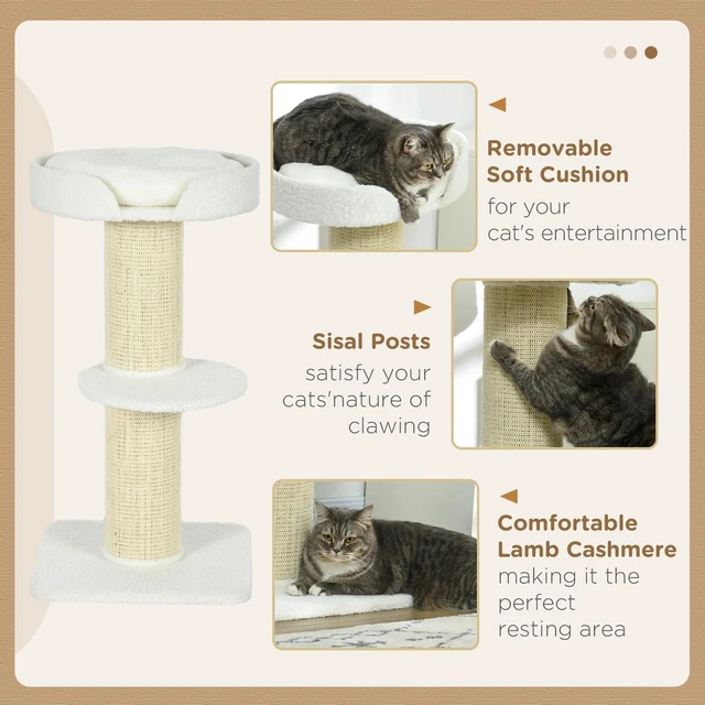 Alt view image 4 of 7 - Cat Tree with Sisal Mat Scratching Post Cat Bed Cushion, Cream White