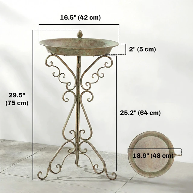 Alt view image 7 of 7 - Bird Bath with Bird Statue, Vintage Garden BirdBath