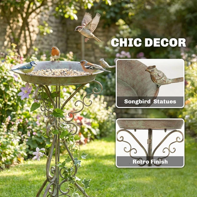 Alt view image 5 of 7 - Bird Bath with Bird Statue, Vintage Garden BirdBath