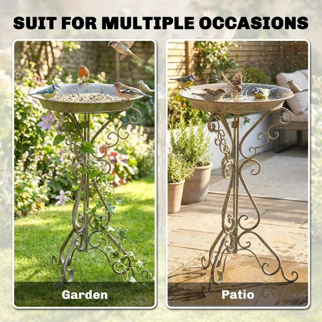Alt view image 6 of 7 - Bird Bath with Bird Statue, Vintage Garden BirdBath