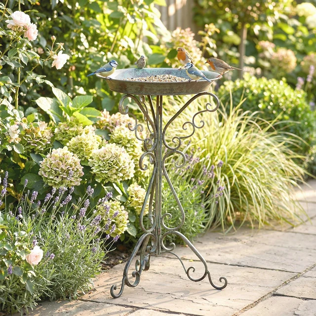 Alt view image 4 of 7 - Bird Bath with Bird Statue, Vintage Garden BirdBath
