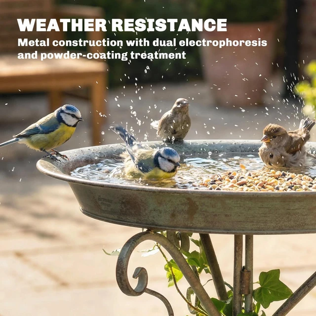 Alt view image 3 of 7 - Bird Bath with Bird Statue, Vintage Garden BirdBath