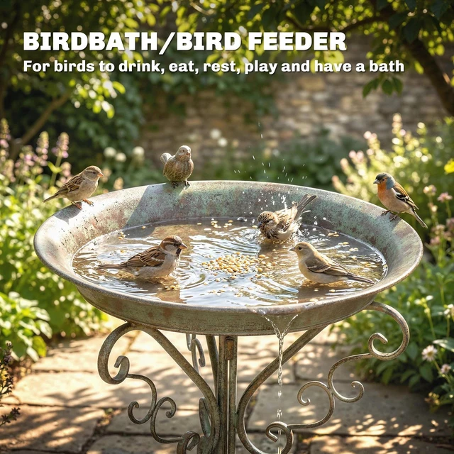 Alt view image 2 of 7 - Bird Bath with Bird Statue, Vintage Garden BirdBath