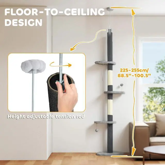 Alt view image 6 of 7 - 8.4' Floor to Ceiling Cat Tree, Adjustable Height, Cloud Shape White