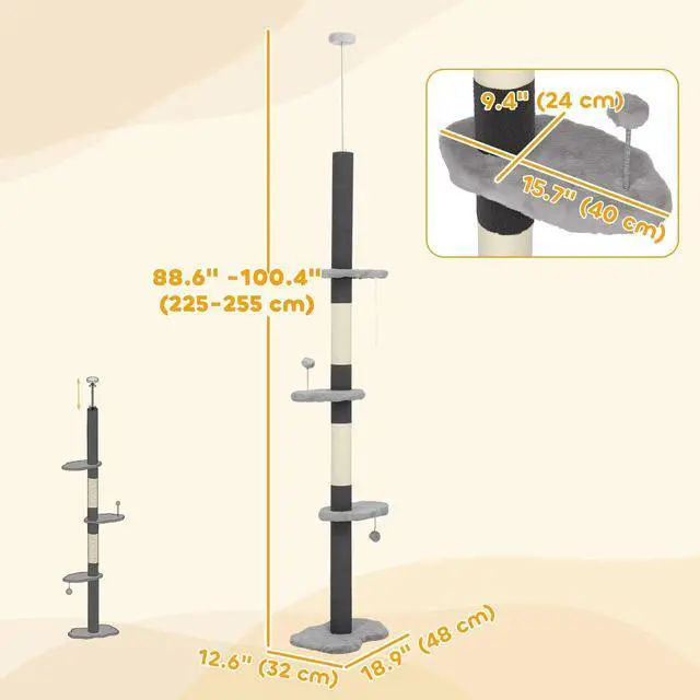 Alt view image 5 of 7 - 8.4' Floor to Ceiling Cat Tree, Adjustable Height, Cloud Shape White