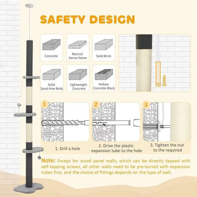 Alt view image 7 of 7 - 8.4' Floor to Ceiling Cat Tree, Adjustable Height, Cloud Shape White