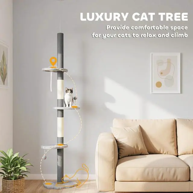 Alt view image 3 of 7 - 8.4' Floor to Ceiling Cat Tree, Adjustable Height, Cloud Shape White