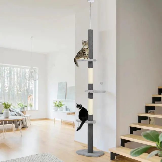Alt view image 4 of 7 - 8.4' Floor to Ceiling Cat Tree, Adjustable Height, Cloud Shape White