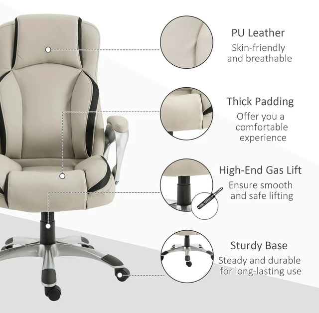 Alt view image 5 of 7 - Office Chair PU Leather Executive on Wheels Task Computer Swivel Ergonomic
