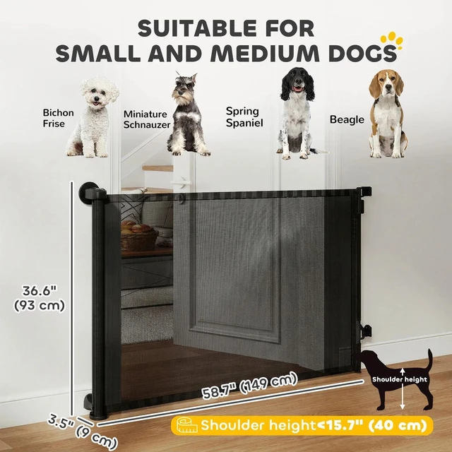 Alt view image 4 of 7 - PawHut Retractable Dog Gate, Extends to 55" Wide, Mesh Pet Gate