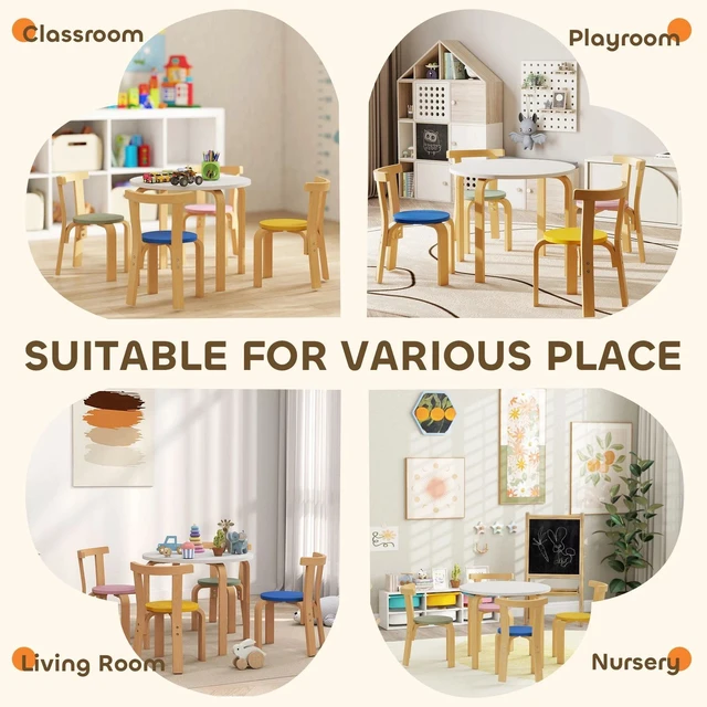 Alt view image 7 of 7 - Kids Table and Chair Set, Wooden Toddler Table and Chairs Set