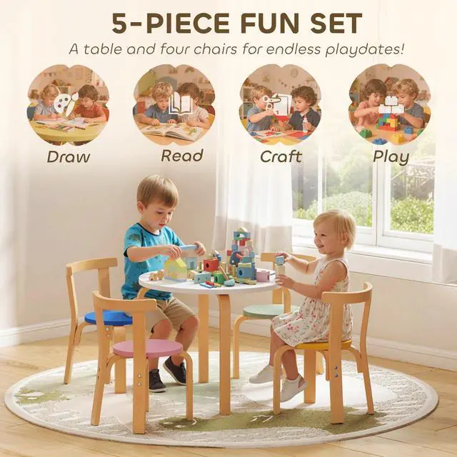 Alt view image 6 of 7 - Kids Table and Chair Set, Wooden Toddler Table and Chairs Set