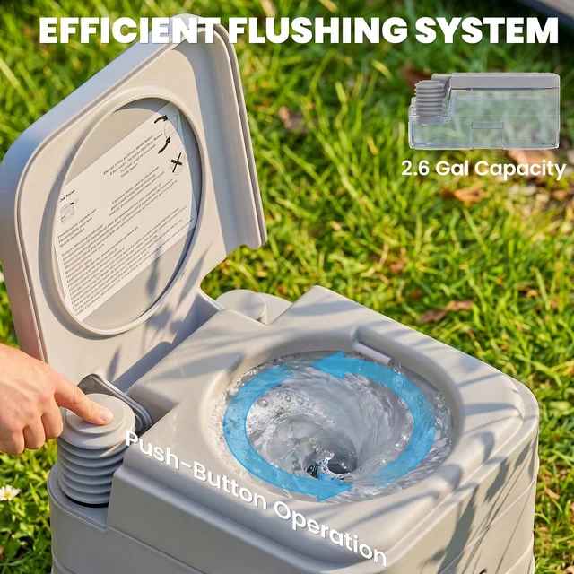 Alt view image 4 of 7 - Portable Toilet 2.6 Gallon 10L Travel Camping Outdoor Indoor Potty Flush Grey