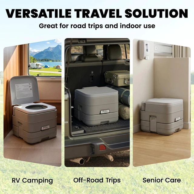Alt view image 7 of 7 - Portable Toilet 2.6 Gallon 10L Travel Camping Outdoor Indoor Potty Flush Grey